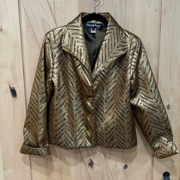 Vintage Painted Pony Wearable Art Geometric Gold Jacket Size Small Shimmer Coat - Picture 15 of 15